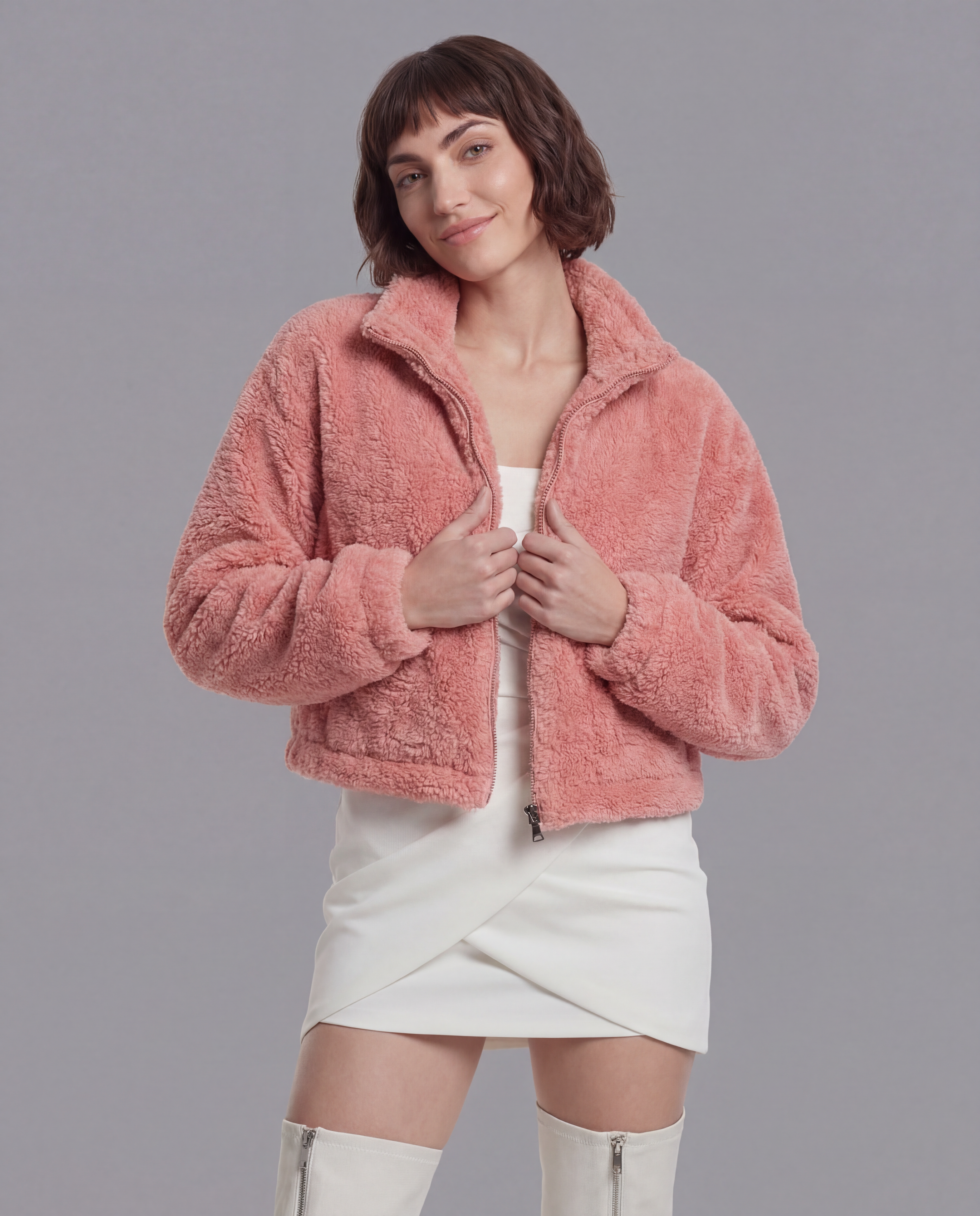 Winter Fleece Statement Jacket - Muted Rose