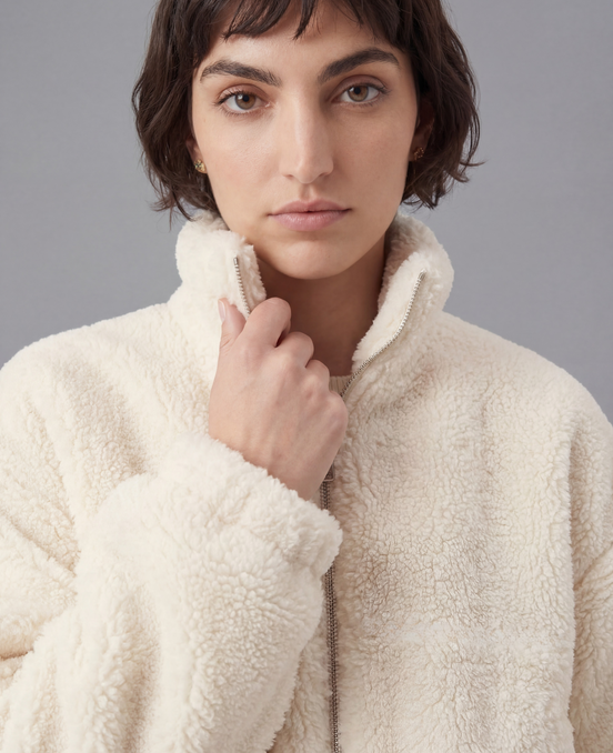 Winter Fleece Statement Jacket - Ivory Fog