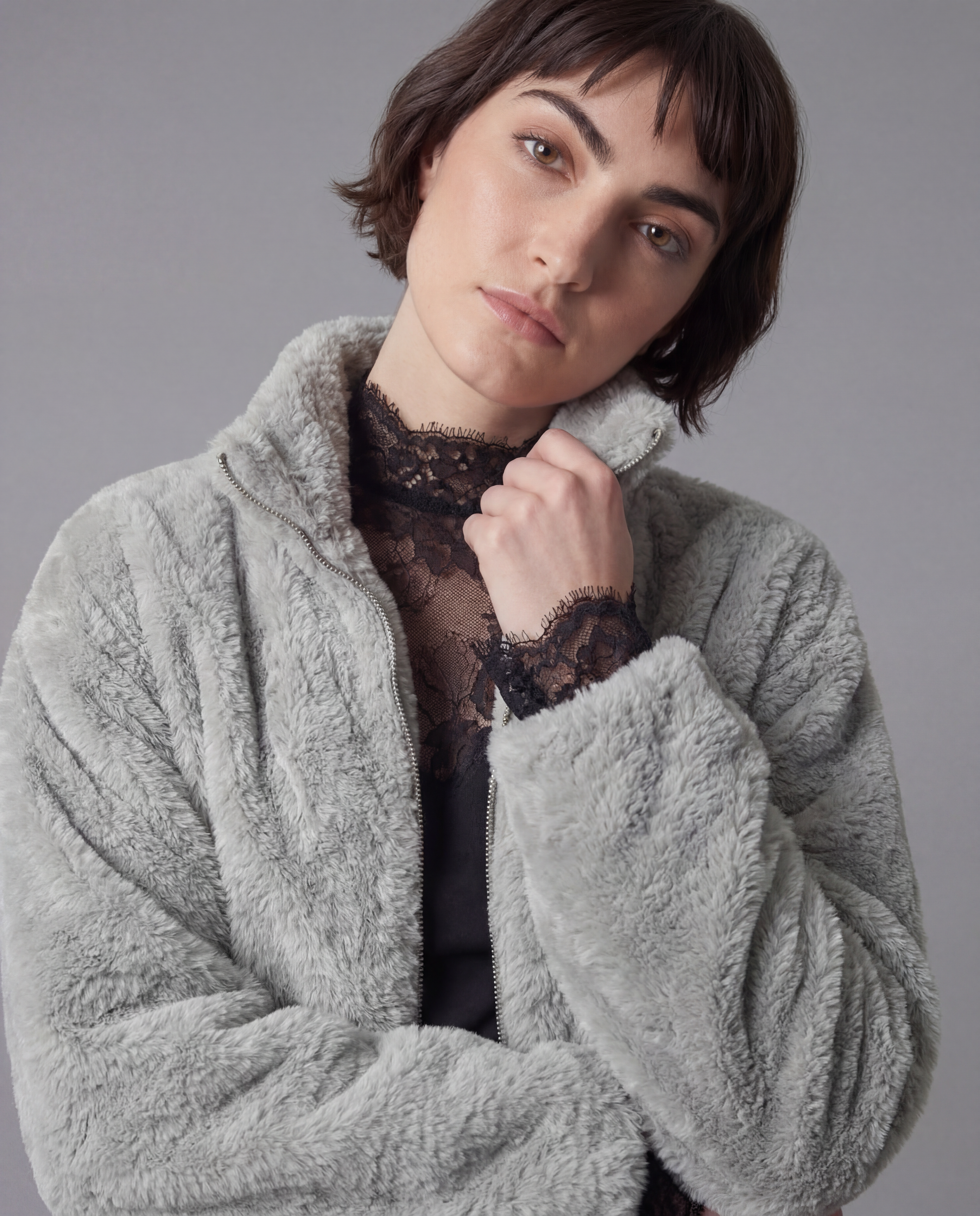 Winter Fleece Statement Jacket - Sage Green