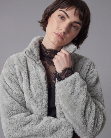 Winter Fleece Statement Jacket - Sage Green