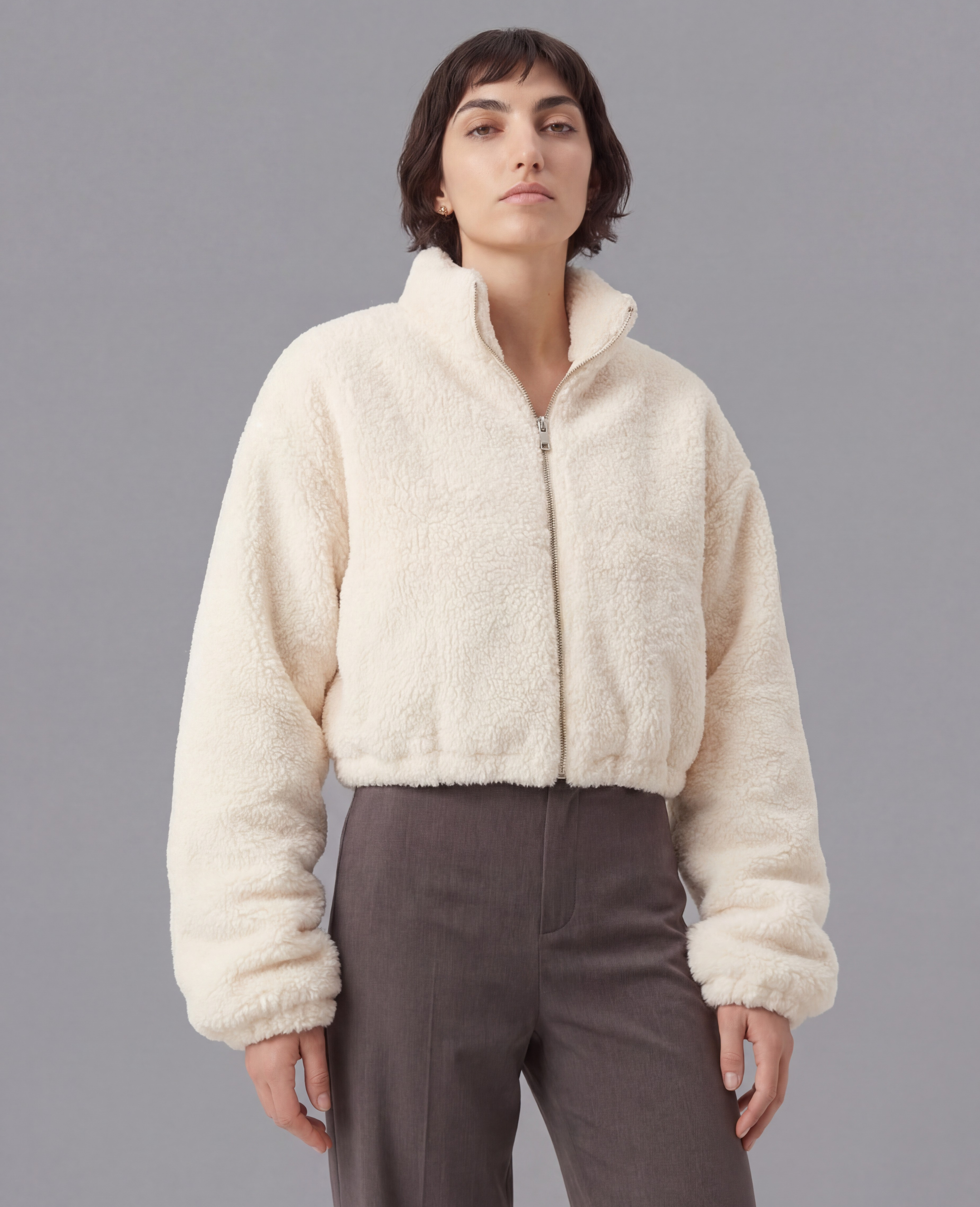 Winter Fleece Statement Jacket - Ivory Fog