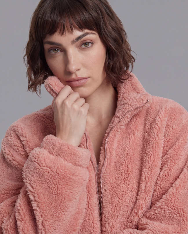 Winter Fleece Statement Jacket - Muted Rose