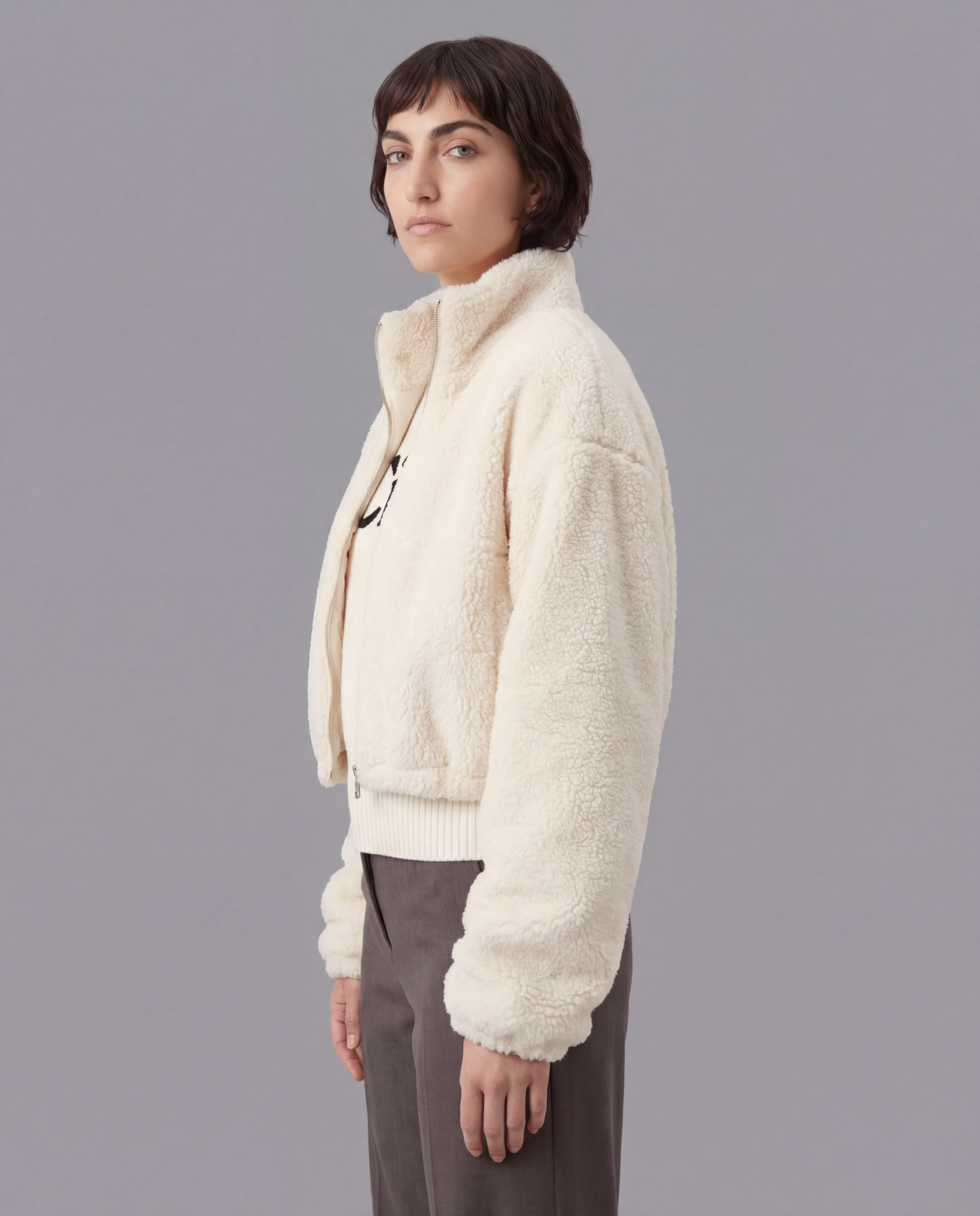 Winter Fleece Statement Jacket - Ivory Fog