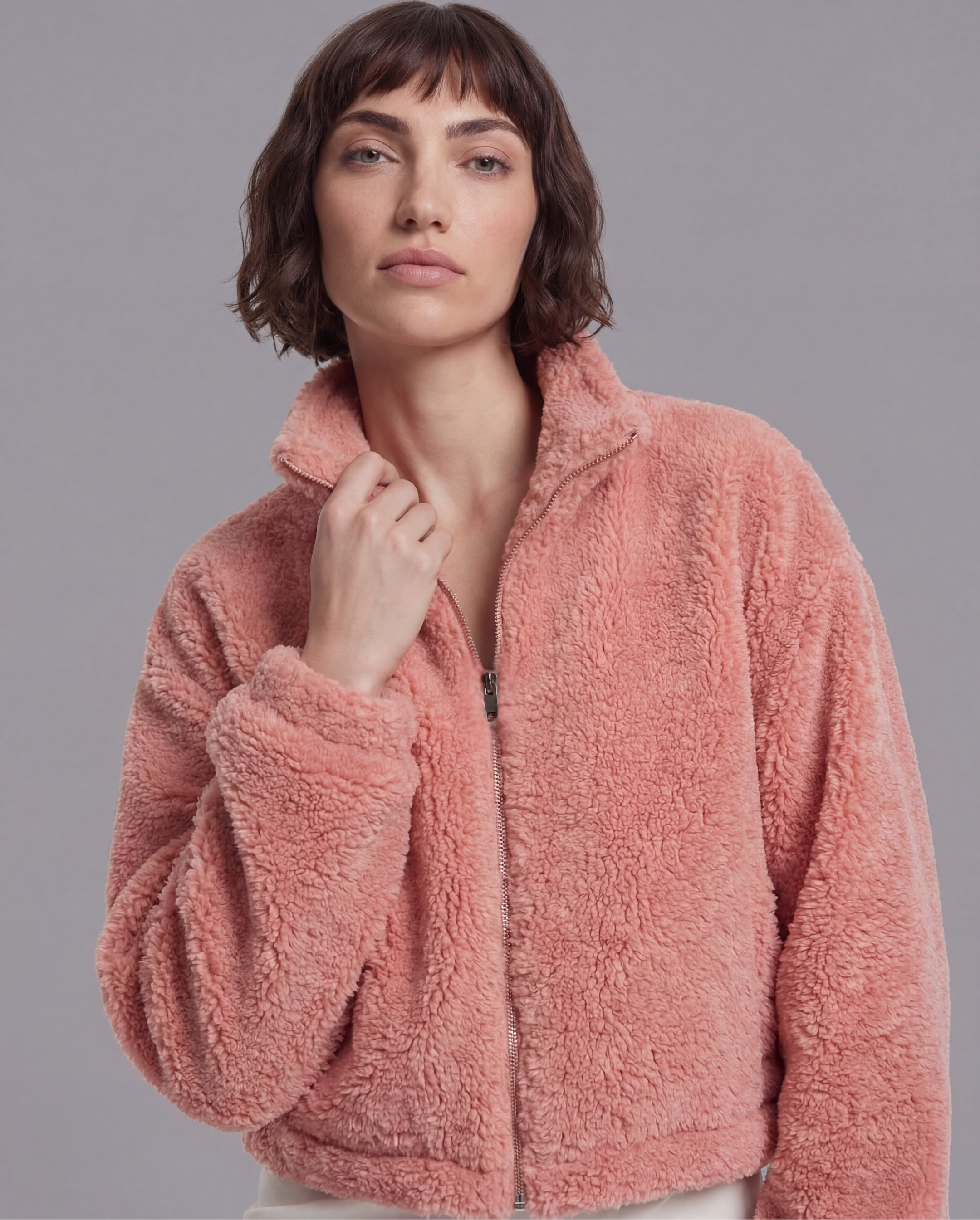 Winter Fleece Statement Jacket - Muted Rose