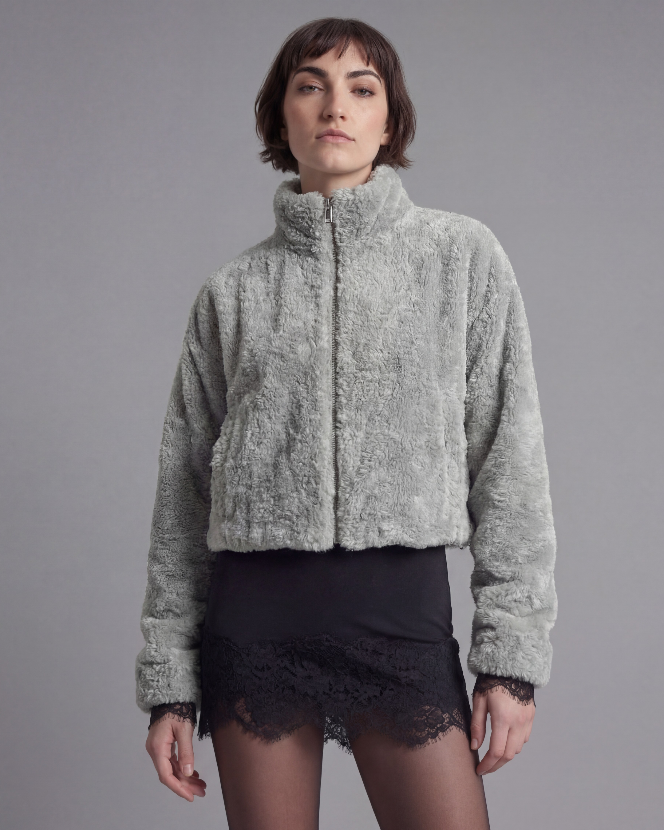 Winter Fleece Statement Jacket - Sage Green